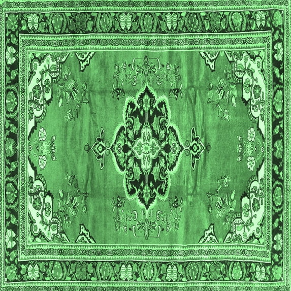 Ahgly Company Indoor Square Persian Emerald Green Traditional Area Rugs, 6' Square