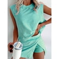 thumbnail image 2 of Womens Travel Outfits Summer Lounge Set Two Pieces Mineral Wash Cotton Tank Top Lined Split Athletic Skirt Set Green S, 2 of 7