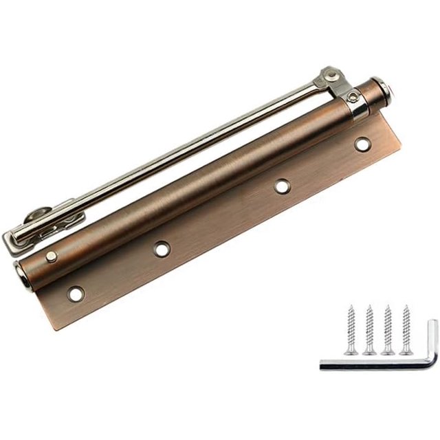 HUGFEG Charnière de Porte Automatique Auto-Fermante, Fermeture de Porte Moustiquaire, Fermeture de Porte à Ressort en Acier Inoxydable, Fermeture à Vitesse Réglable, Loquet Supérieur Fermeture Douce, Acier Inoxydable avec Bras de Force AZ824-13620