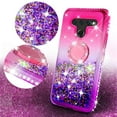 thumbnail image 2 of SOGA Cover Compatible for LG V50 Case, LG V50 ThinQ Case, Liquid Floating Quicksand Case with Diamond Metal Ring for Magnetic Car Mount - Purple on Pink, 2 of 5