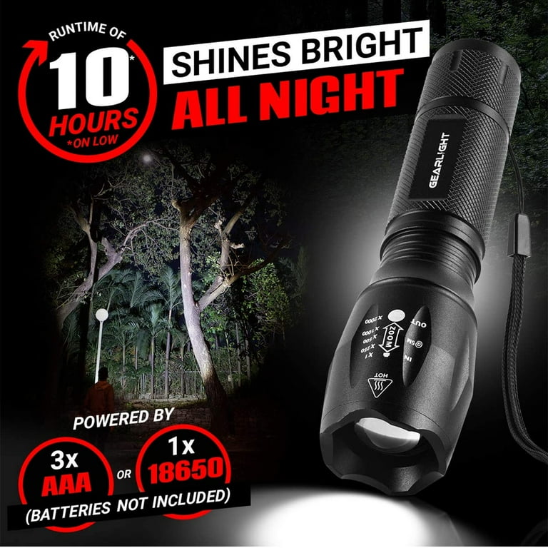 Pack De 5 Lampes Torches Tactiques Gearlight S1000 – LED Zoomable, 5 Modes, Lumen élevé