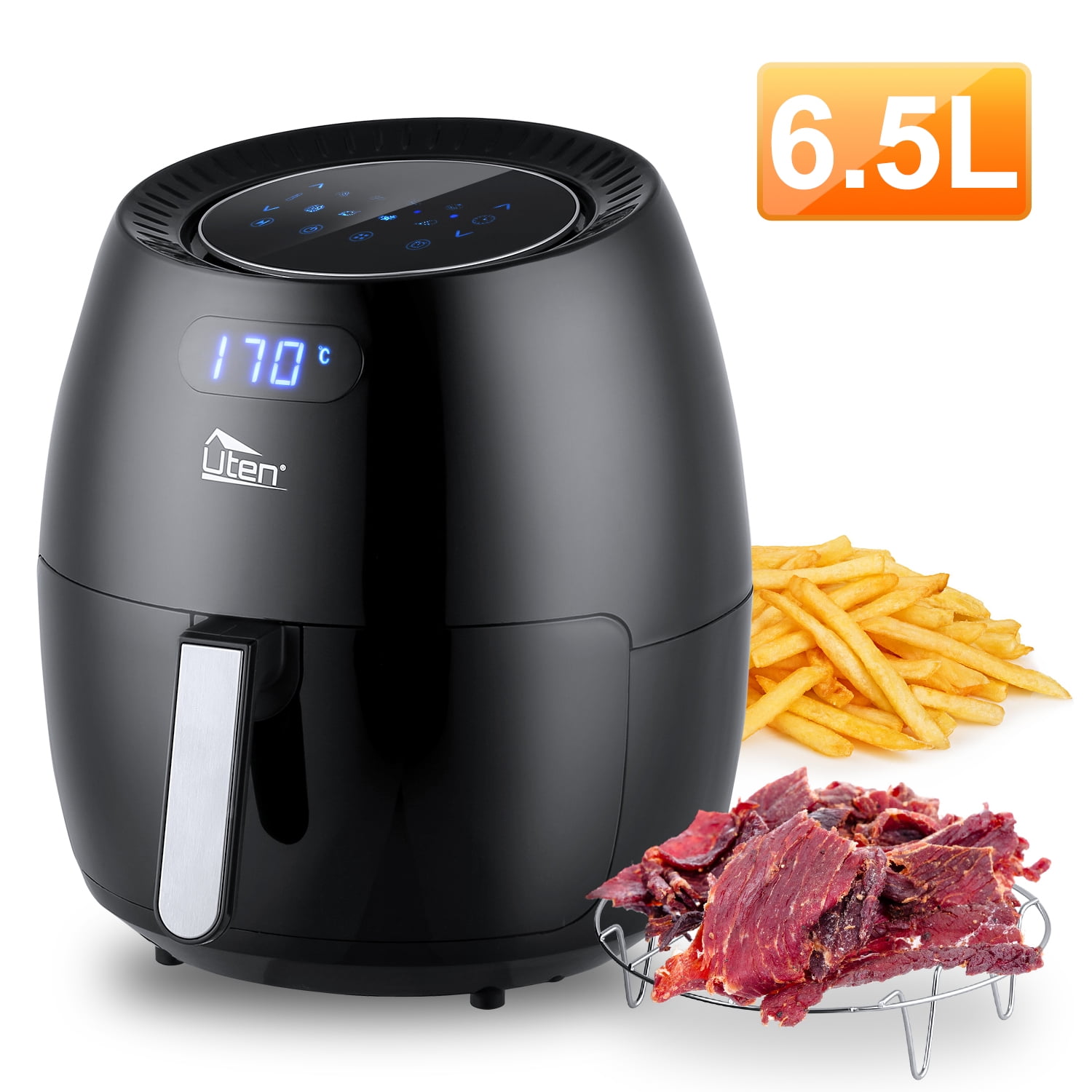 Uten 6.9 Qt Air Fryer Toaster Oven Combo, 1700W Digital One-Touch Screen Airfryer, 8 Presets Nonstick Basket, Compact Size for Family, Easy Clean, Black