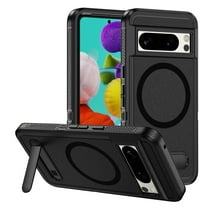 for Google Pixel 8 Pro Case,[Built-in Invisible Kickstand],Compatible with MagSafe,Military-Grade Drop Protection Double Layer Shockproof Slim Translucent Matte Phone Case,Black Black