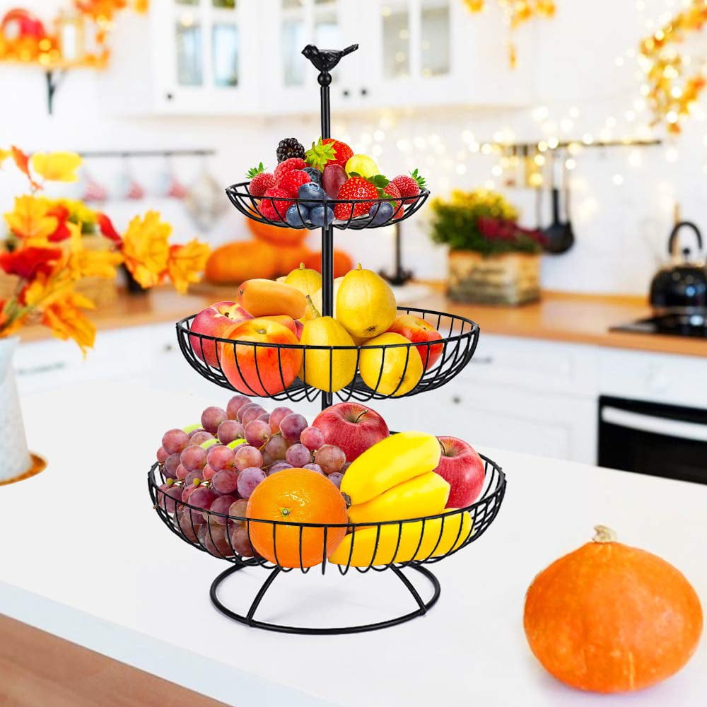 Tolobeve 3-Tier Fruit Basket, Metal Fruit Bowl for Kitchen Counter