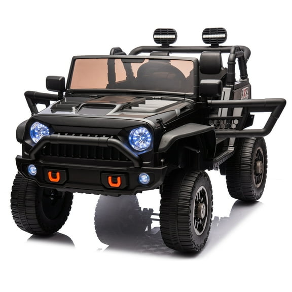 HPQ 24V Kids Ride On Car, 2-Seater ATV Electric Vehicle with 2.4G Remote Control, 4WD, Bluetooth, LED Lights, Shovel, for 3-6 Years Old, Black