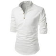 thumbnail image 5 of IROINNID Long Sleeve Shirts for Men Loose Solid Color Stand-up Collar Cotton And Linen Shirt,White, 5 of 9