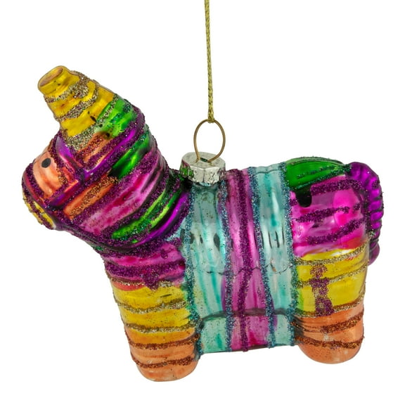 Northlight Piñata Donkey Bohemian Style Glass Christmas Ornament - 3.5"