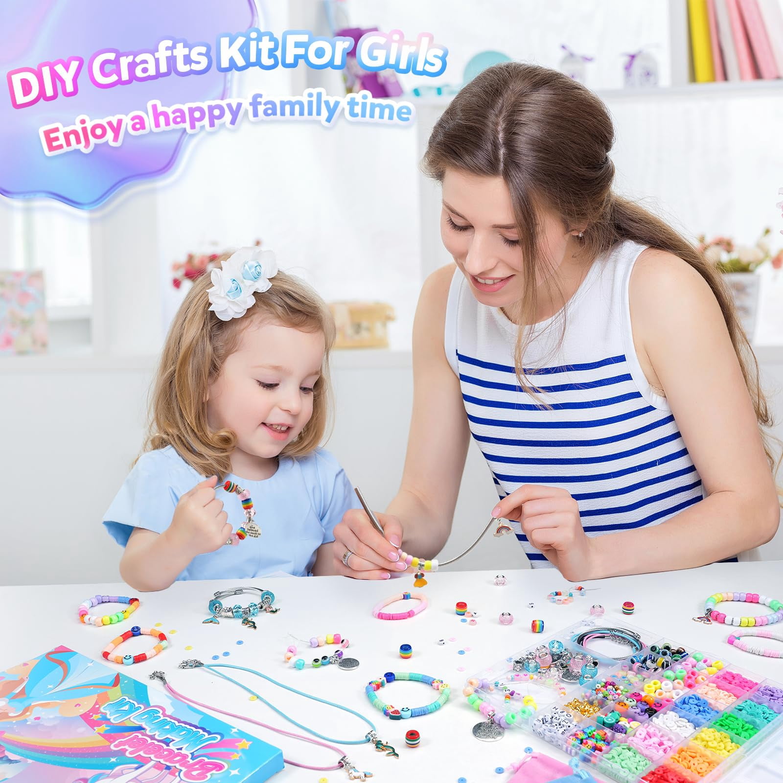 Blue Beaded Jewelry Making Kit for DIY Bracelets Necklaces and Crafts