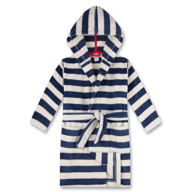 Sanetta Albornoz para Niños - Traje de Baño, Algodón, Capucha, Bolsillo, Rayas Azul/Blanco 104