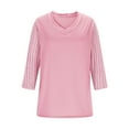 thumbnail image 4 of Womens Ribbed T-Shirts, 3/4 Sleeve Shirts for Women Summer Casual Vintage Solid Color V Neck Tees Tops, 4 of 5