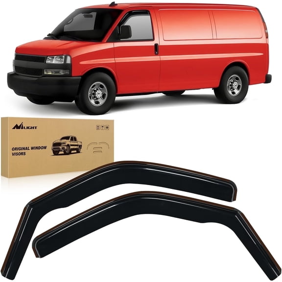 Nilight in-Channel Rain Guards for 1996-2025 Chevrolet Express Van/GMC Savana Vent Window Visors 2016 2017 2018 2019 2020 2021 2022 2023 2024 2025, Original Window Deflectors-2PCS
