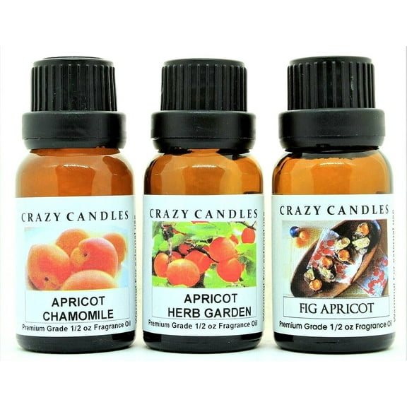 3 Bottles Set, 1 Apricot Herb Garden, 1 Apricot Chamomile, 1 Fig Apricot 1/2 Fl Oz Each (15ml) Premium Grade Scented Fragrance Oils by Crazy Candles