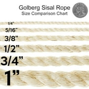 Golberg Twisted Sisal Rope, Natural Chemical-Free, 1/4 to 1-Inch Diameters, Various Lengths