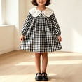 thumbnail image 2 of hotojiny Toddler Girls Gingham Dress Checkered Long Sleeve A-Line Plaid Dress Cute Crew Neck Collared Kids Flowy Dress(Black,4-5 Years), 2 of 7