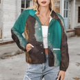 thumbnail image 3 of Jackets for Women Winter Coat Jackets Flannel Stand Collar Jacket(Coastal Contrast Art Print,Size:S-4XL), 3 of 7