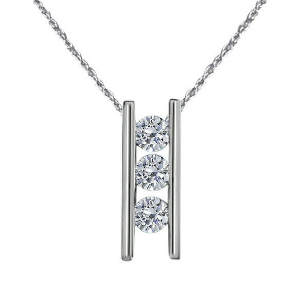 Mauli Jewels 0.24 Carat Three Stone Diamond Ladder Pendant Necklace for Women, 4 channel 14K White Gold Gifts for Her with 18'' Chain
