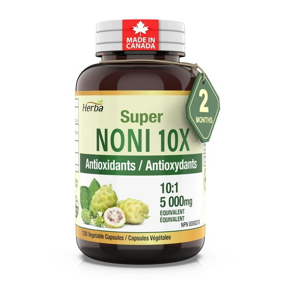 Herba Capsules de Noni Naturelles - 120 Capsules Véganes / 10 000 Mg par Jour / Fabriqué au Canada