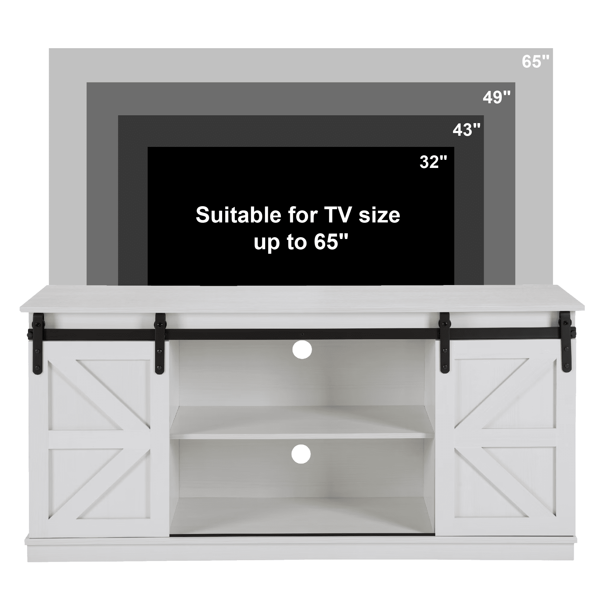 Aukfa Farmhouse Sliding Barn Door TV Stand for TVs up to 65",Tall Entertainment Center with Storage Cabinets,White
