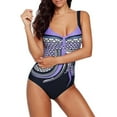thumbnail image 2 of Uhndy Women's One-Piece Swimsuits Color Block Print V Neck Tummy Control Swimwear Purple XL, 2 of 5