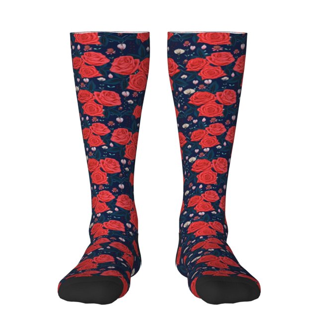 Fotbe Rose Flower Calcetas Divertidas Estampadas para Hombre y Mujer, Calcetas de Algodón hasta la Rodilla para Caminar, Correr, Enfermería y Embarazo