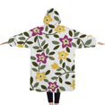 thumbnail image 2 of Oversized Wearable Blanket Hoodie,Pioneer Flower Floral Print Pattern Sherpa Blanket Hoodie with Super Pockets,Super Warm Fuzzy Pullover for Women & Men, 2 of 6