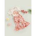 thumbnail image 2 of LMLYSoH Baby Girls Pants Set, Short Sleeve Letters Rainbow Print Romper with Floral Flare Pants and Headband, 2 of 7