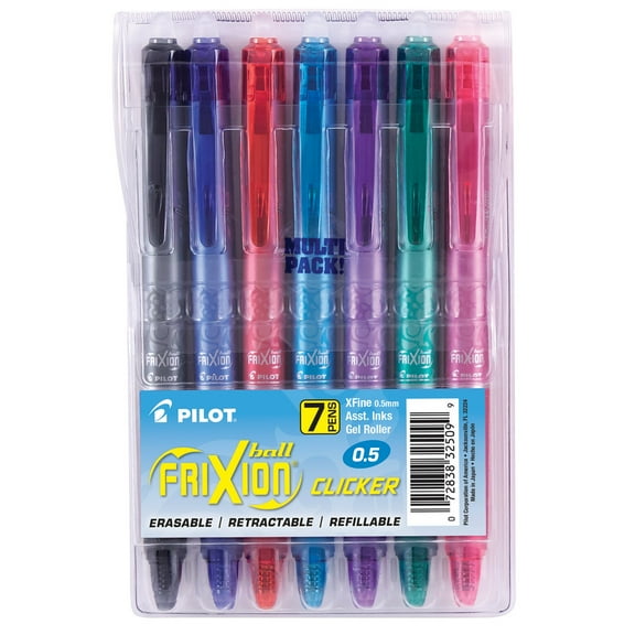 Pilot FriXion Clicker Erasable Gel Ink Pens, Extra Fine Point, Assorted Ink, 7 Count Pouch