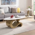 thumbnail image 3 of GZXS 2-Piece Nesting Table Set of 2, Modern Decorative Center Table with White Faux Marble Top and Gold Metal Base, Oval Coffee Table and Round End Table Set, 3 of 8
