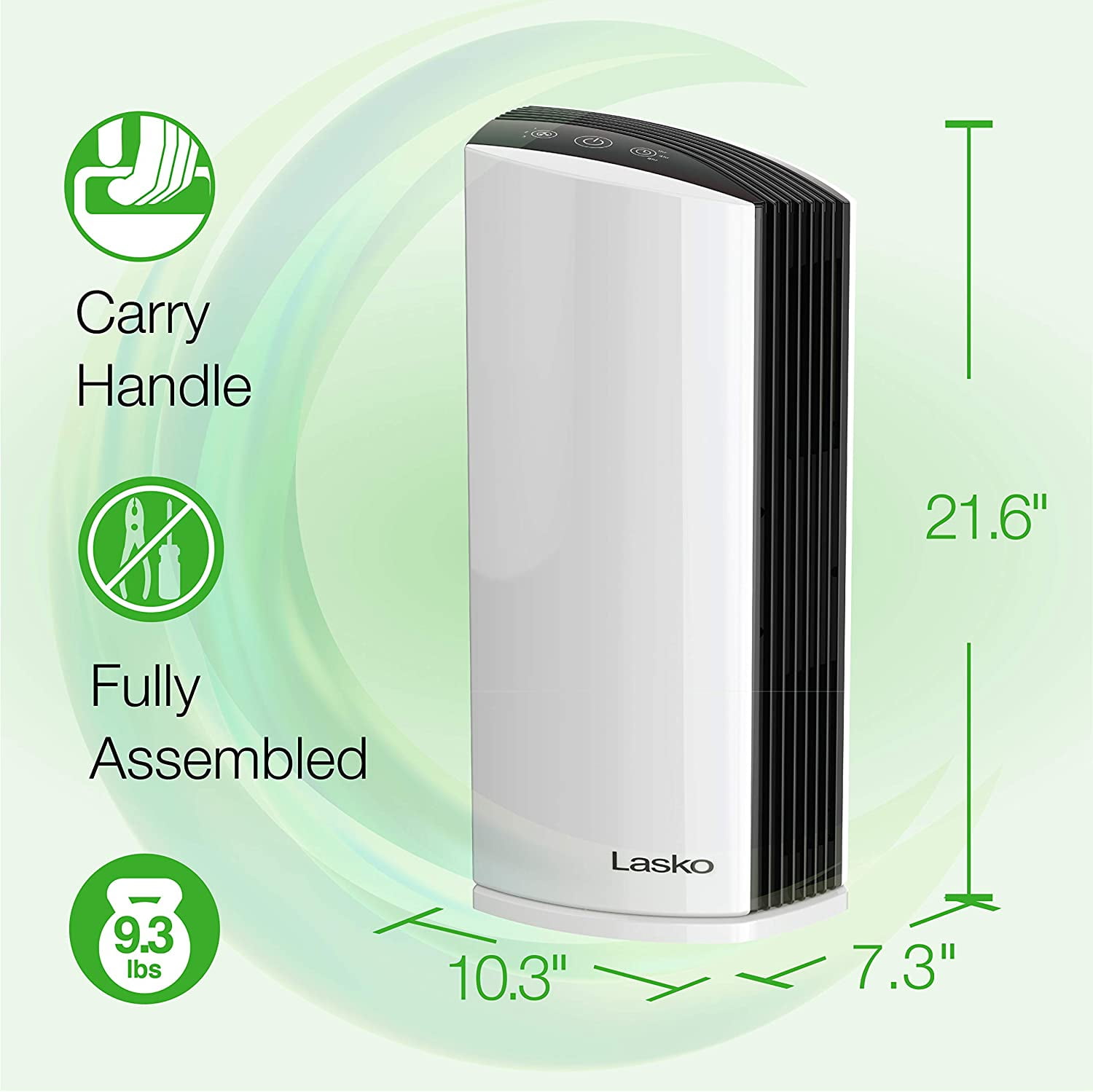 LP300 HEPA Tower Air Purifier with Timer for a Cleaner, Fresher - 2-Stage Filtration Removes Smoke, Odors, Pet Dander, Virus Sized Particles, Pollen, Dust, 21.6" x 7.3" x 10.3", Whi