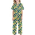 thumbnail image 3 of Pajamas for Girls 3pcs Button Down Pjs Short Sleeve Long Pants with Shorts Cute Patterns Valentine's Day Pajama Outfit with Pockets Loung Sets Silk Nightwear Lounge Sleepwear for Kids, 3 of 5