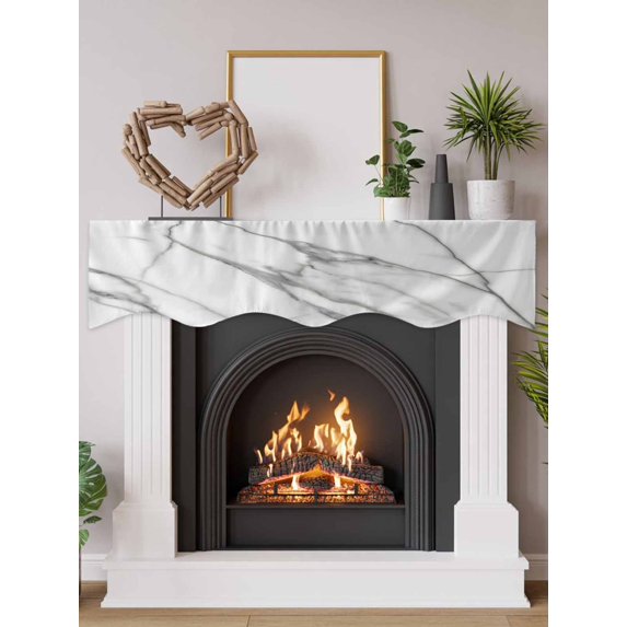 Marble White Fireplace Mantel Scarf Cover 60"Wx17"L, Fireplace Mantel Shelf Top Runner, Ombre Grey Modern Minimalist Mantle Dresser Scarves Table Runner for Holiday Party Living Room Decorations