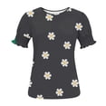 thumbnail image 5 of JTZGDY Blouses for Women Dressy Casual Summer Boho Floral/Polka Dot/Tie Dye/Plaid Printed Short Sleeve Womens Crewneck Graphic Tshirt Tops with Smocked Cuffs E-Black#01 XL, 5 of 7