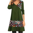 thumbnail image 1 of CEHVOM Women Autumn Casual Full Sleeve V-Neck Printed Splicing Dress, 1 of 5