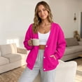 thumbnail image 5 of Resicozy Sweatshirt Cardigan Women Button Down Lightweight Jacket V-Neck Open Front Oversized Drop Shoulder Sweatshirts with Pockets Hot Pink S, 5 of 9