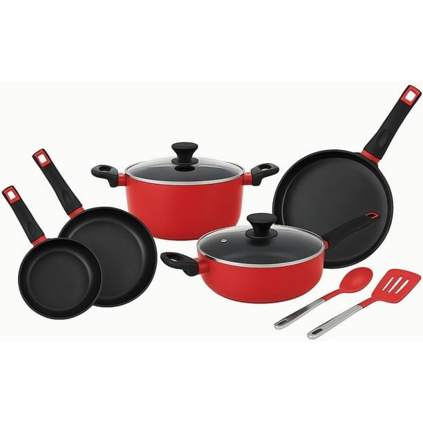 Batería de Cocina Ready Cook Aluminio Antiadherente Tapa de Vidrio Templado y Salida de Vapor 9 pzas