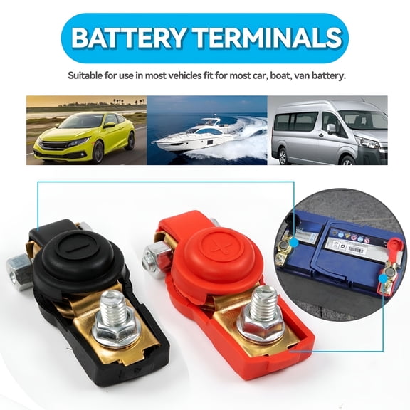 GJX 1 Pair Car Battery Terminal Connectors Universal Positive Negative Wire Post Clamp