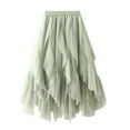 thumbnail image 2 of Elainilye Fashion Womens Skirts Solid Color Irregular Mesh Skirt Ruffled High Waist Prom Skirt Performance Skirt,Green, 2 of 7