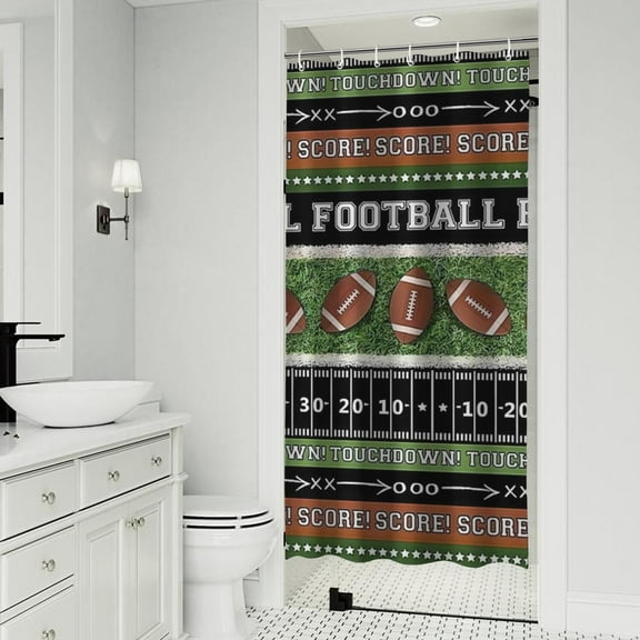Colorful Football Field and Balls Pattern Shower Curtain 36"x72" ,Bathroom Decorative Shower Curtains Set with 12 Hooks,Modern Waterproof Washable Shower Curtain