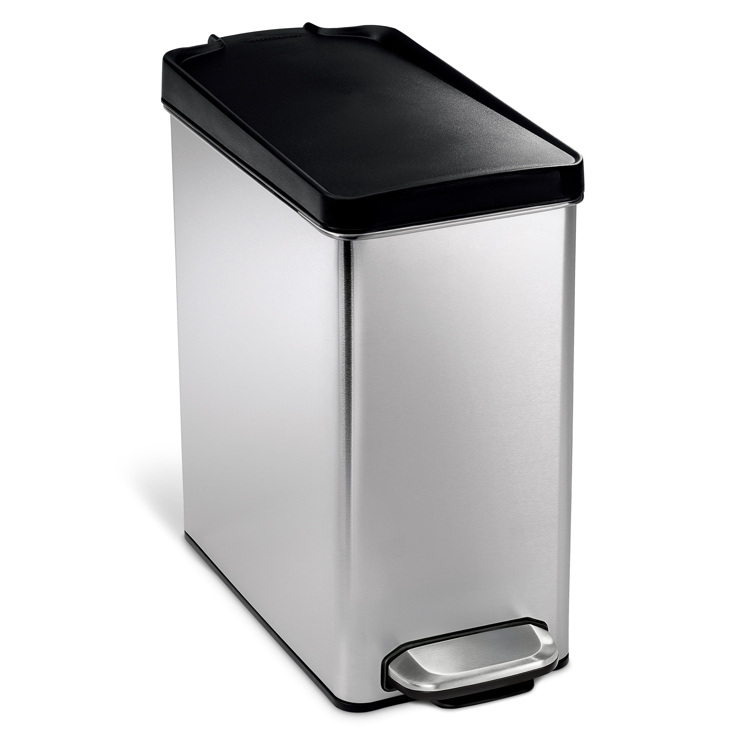 simplehuman 10 Liter / 2.6 Gallon Bathroom Slim Profile Trash Can Small Stainless Steel Bathroom Trash Can