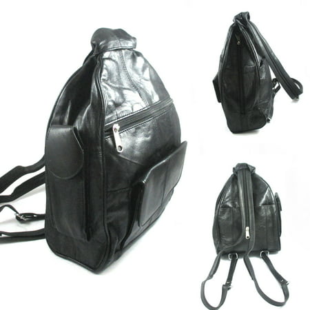 Genuine Leather Sling Tote Bag Shoulder Purse Womens Handbag Backpack Black New - 0