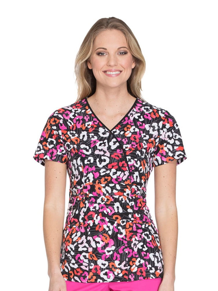 runway by cherokee women's mock wrap animal print scrub top - Walmart.com