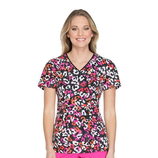 Cherokee - runway by cherokee women's mock wrap animal print scrub top ...