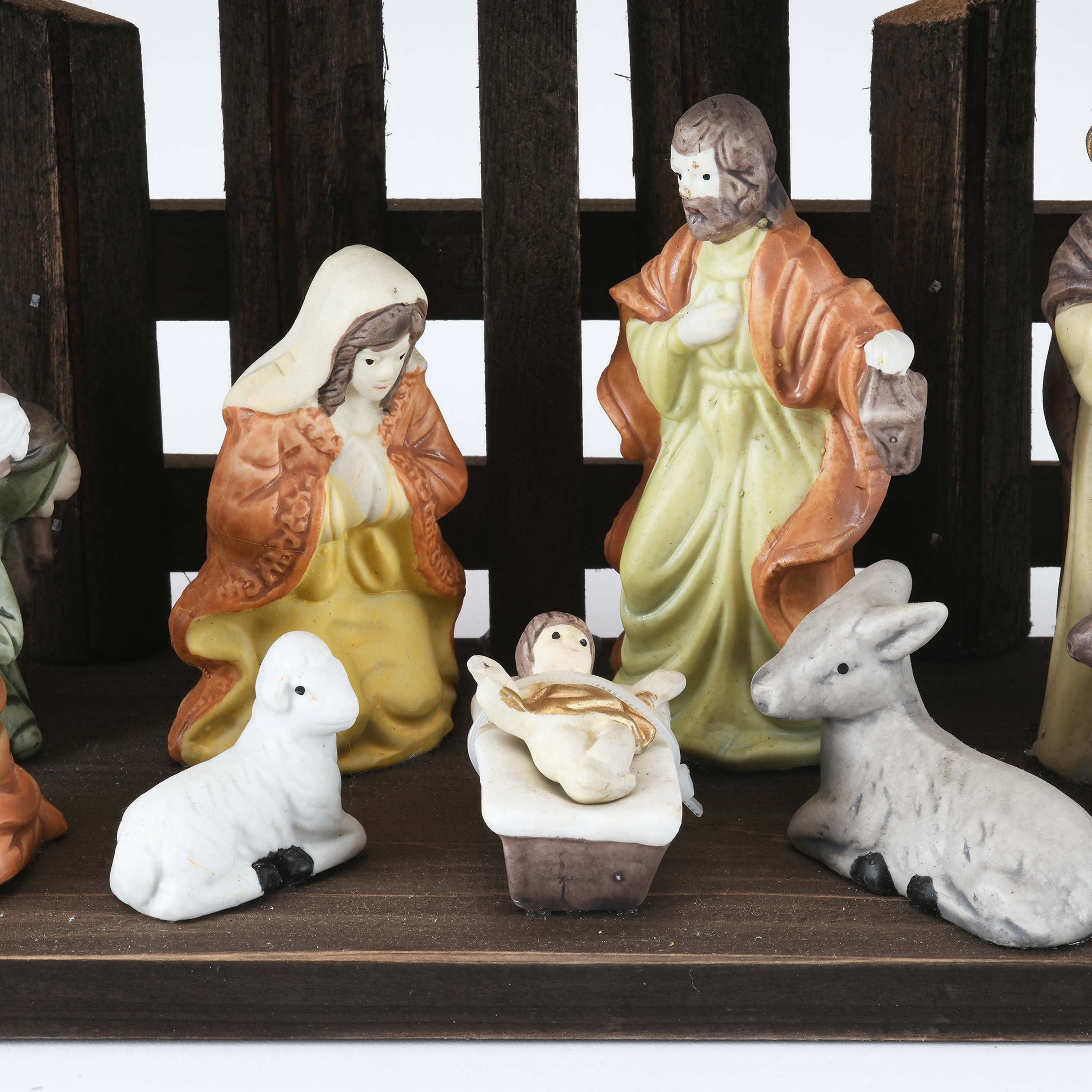 Porcelain Tabletop  Indoor Nativity Scene Christmas Decoration, 11" x 7", 11 Pieces, by Holiday Time