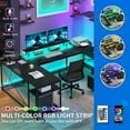 thumbnail image 5 of Dextrus L Shaped Desk with Power Outlets & LED Lights, Reversible Computer Desk with Drawers & Storage Shelves, Large U Shaped Desk, Black, 5 of 12