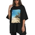 thumbnail image 4 of Plus Size Shirt for Women Black Tops for Women Oversized Short Sleeves Shirt for Women Seaside (26) T Shirt Crewneck Shirt for Women 3XL, 4 of 5