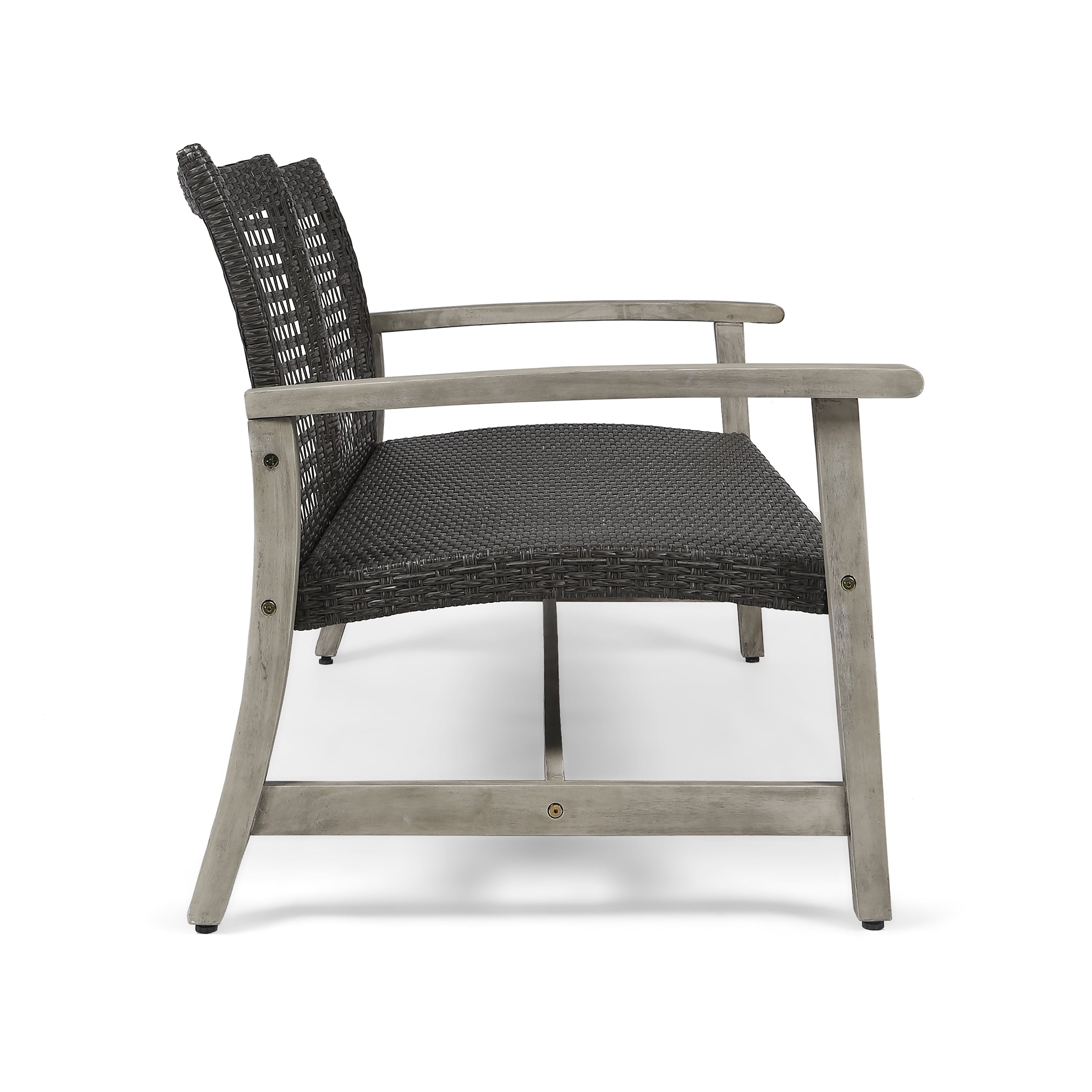 Outdoor Wicker Loveseat 52 Inch, Acacia Wood Patio Sofa with Iron Frame, Woven Seat Conversation Set for Backyard and Garden, Grey