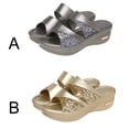 thumbnail image 3 of Sandalias de cuña de tacón grueso, verano, playa, caminar, punta abierta, diseño, zapatilla de cuña, dorado, talla 42 1 par seitruly AP1213-17, 3 of 7