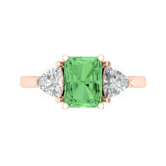 Clara Pucci 14K Rose Gold 2.82ct Green Three-Stone Ring for Women