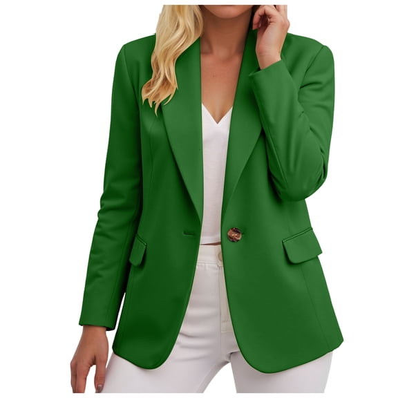 Blazers for Women Business Casual Button Front, Long Sleeve Lapel Open Front Suit Jacket Work Blazer, Green
