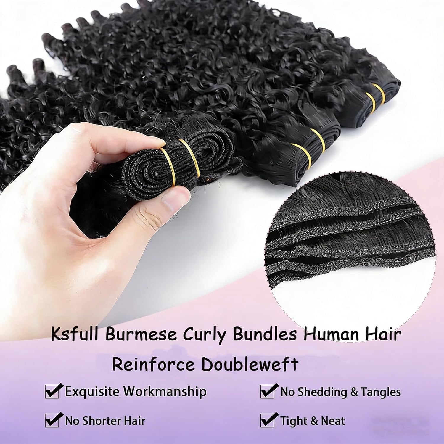 Burmese Curly  Human Hair Water Wave 3C4A Spiral Curly End Quick Weave Hair Bundle in Hair Extension  Black (Burmese Curly  Human Hair, 16 Inch)